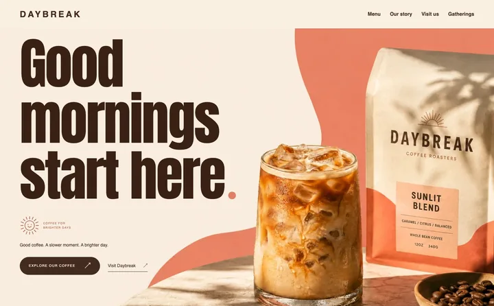 Daybreak concept website homepage