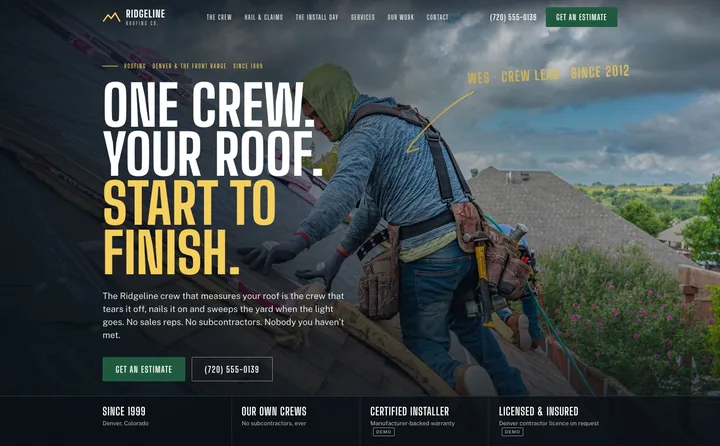Ridgeline concept website homepage